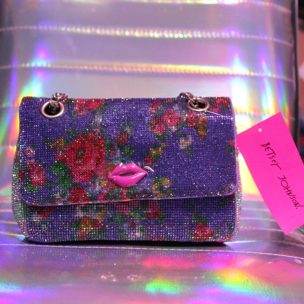 Betsey Johnson Rhinestone Bag Blue with Roses.